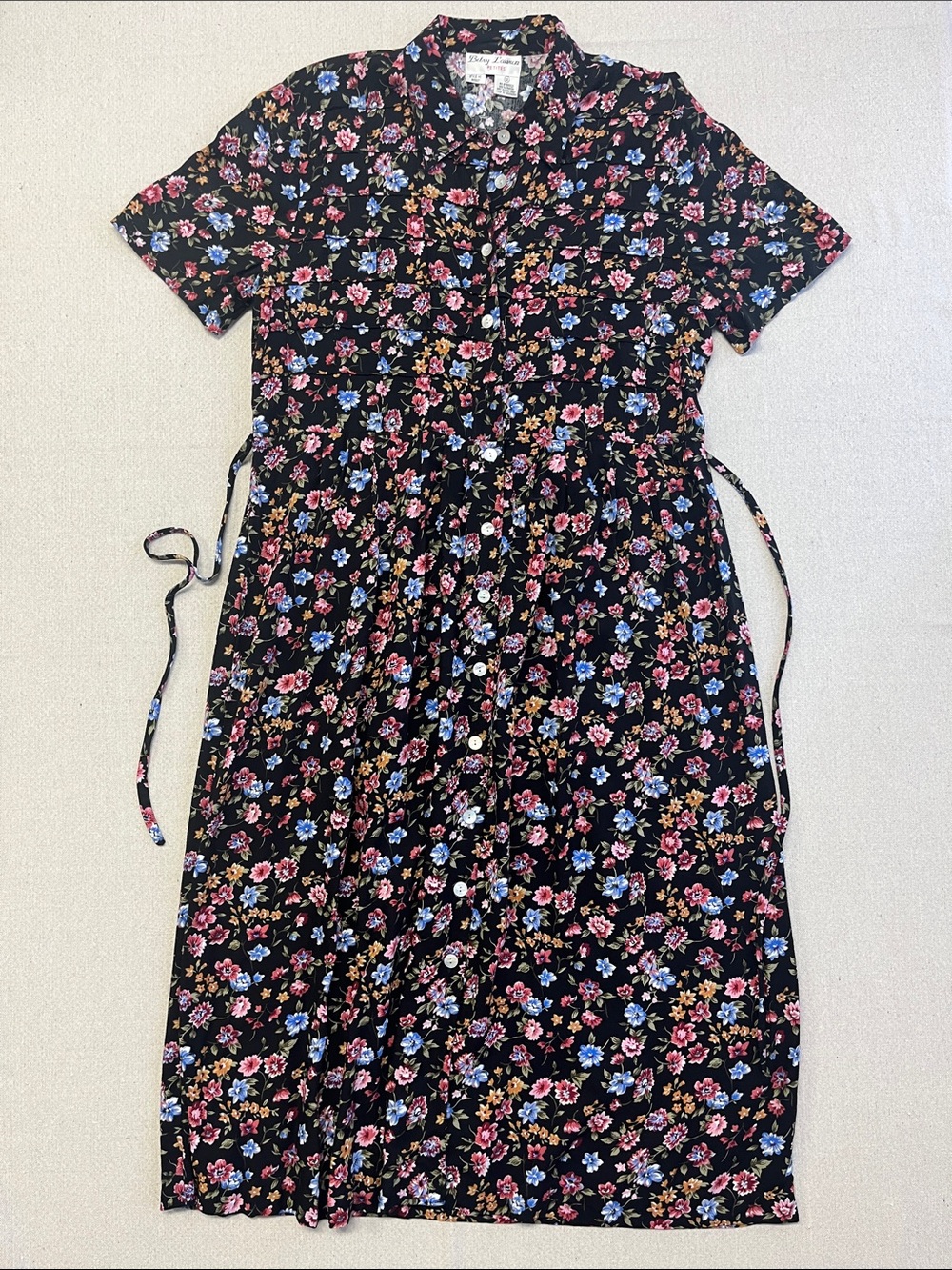 Vintage Betsy Lauren Petites Floral Button Front Midi Dress Size 12 Rayon